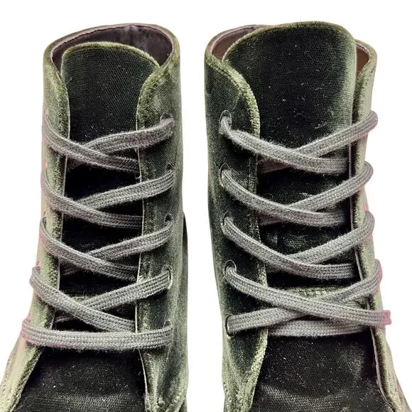 CHANEL Interlocking CC Logo Velvet Lace-Up Boots EU 38 US 8 Green Ankle Booties - Picture 9 of 16